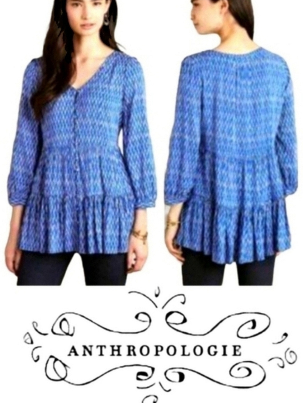 Maeve Lila Tiered Tunic Top Cobalt Blue Pockets Sz Small Anthropologie Babydoll